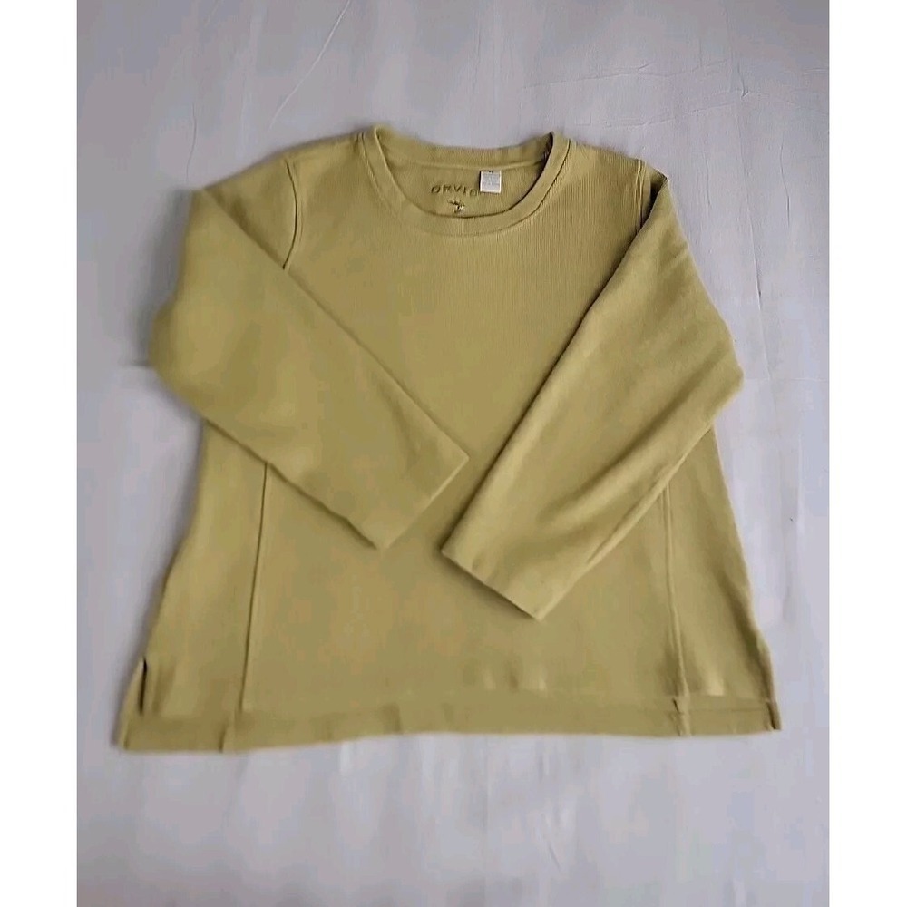 Orvis Ribbed Cotton Top Womens XL Green Long Sleeve Crewneck Side‎ Slit Outdoor